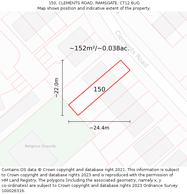 150, CLEMENTS ROAD, RAMSGATE, CT12 6UG: Plot and title map