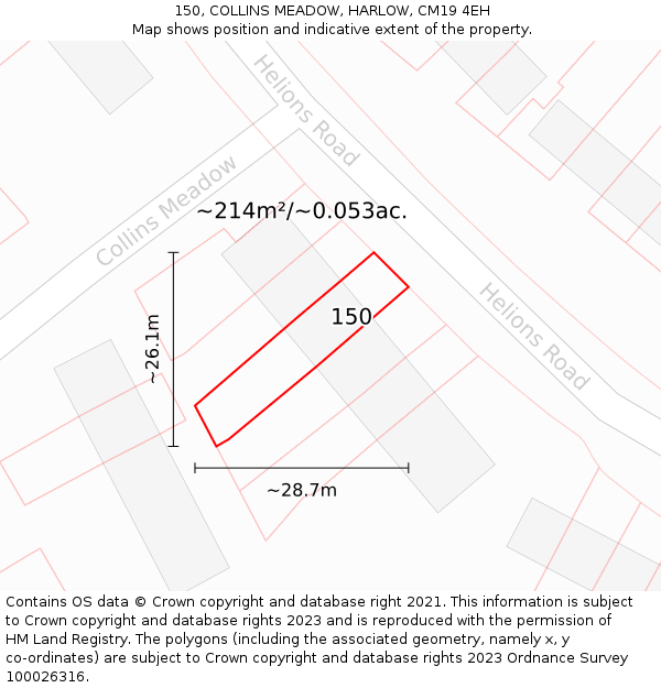150, COLLINS MEADOW, HARLOW, CM19 4EH: Plot and title map