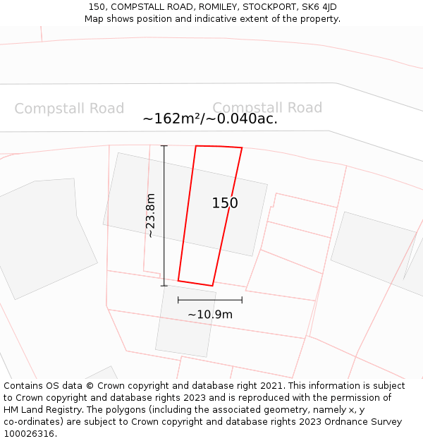 150, COMPSTALL ROAD, ROMILEY, STOCKPORT, SK6 4JD: Plot and title map