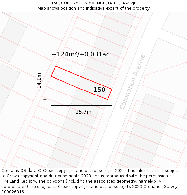 150, CORONATION AVENUE, BATH, BA2 2JR: Plot and title map