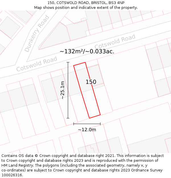 150, COTSWOLD ROAD, BRISTOL, BS3 4NP: Plot and title map