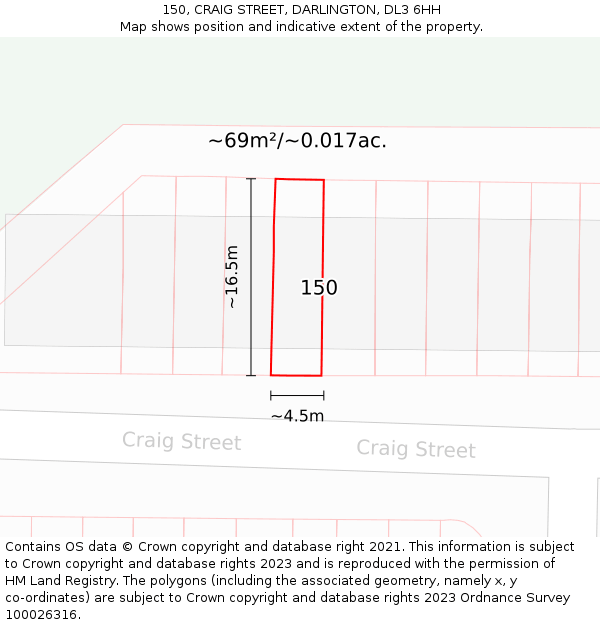 150, CRAIG STREET, DARLINGTON, DL3 6HH: Plot and title map