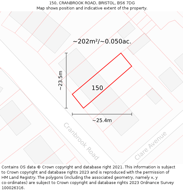150, CRANBROOK ROAD, BRISTOL, BS6 7DG: Plot and title map