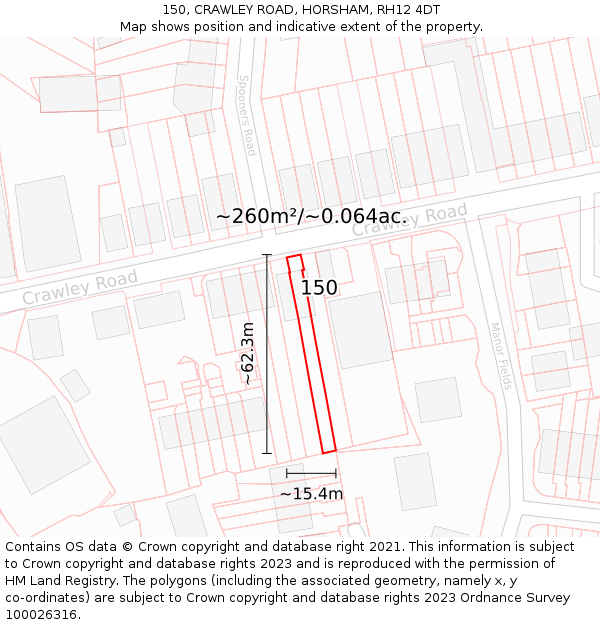 150, CRAWLEY ROAD, HORSHAM, RH12 4DT: Plot and title map