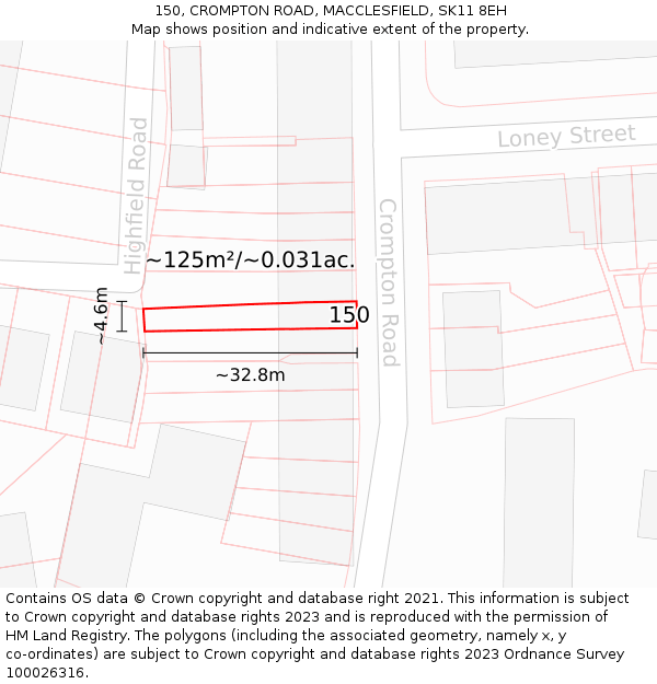 150, CROMPTON ROAD, MACCLESFIELD, SK11 8EH: Plot and title map
