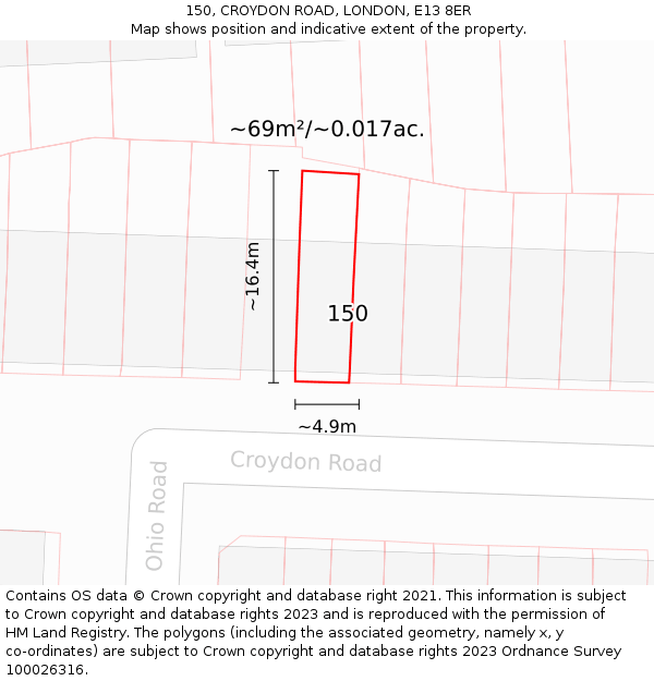 150, CROYDON ROAD, LONDON, E13 8ER: Plot and title map