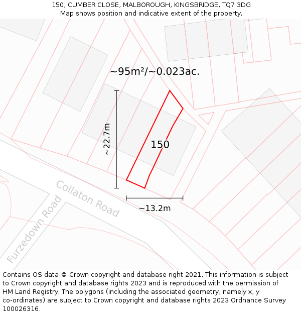 150, CUMBER CLOSE, MALBOROUGH, KINGSBRIDGE, TQ7 3DG: Plot and title map