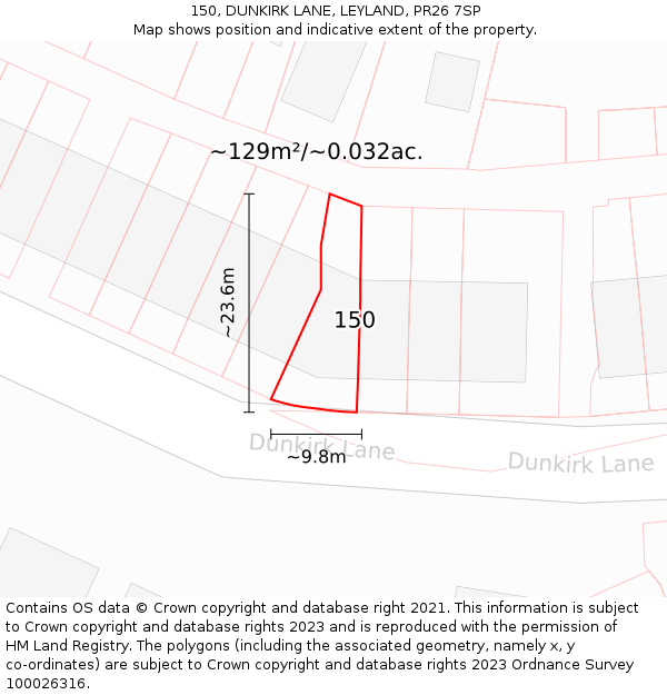 150, DUNKIRK LANE, LEYLAND, PR26 7SP: Plot and title map