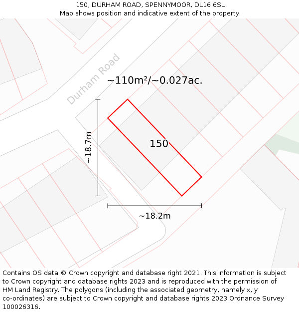 150, DURHAM ROAD, SPENNYMOOR, DL16 6SL: Plot and title map