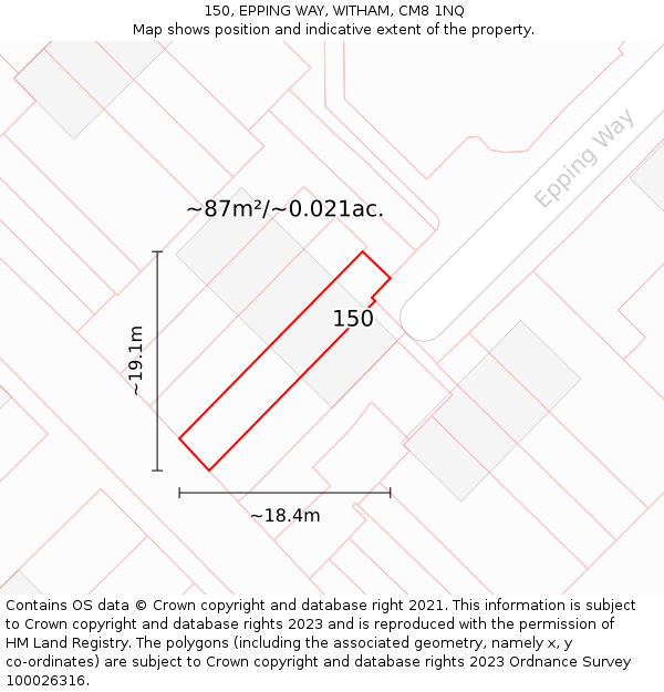 150, EPPING WAY, WITHAM, CM8 1NQ: Plot and title map