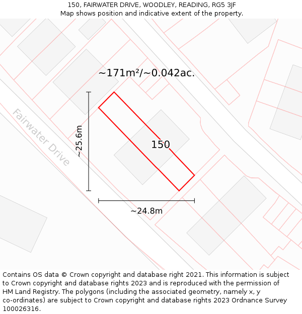 150, FAIRWATER DRIVE, WOODLEY, READING, RG5 3JF: Plot and title map