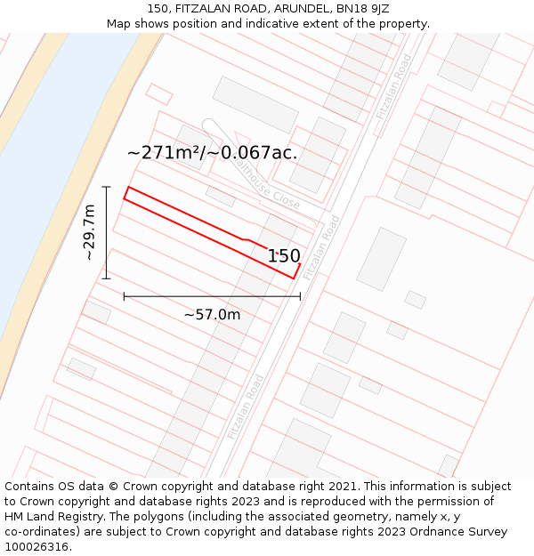 150, FITZALAN ROAD, ARUNDEL, BN18 9JZ: Plot and title map
