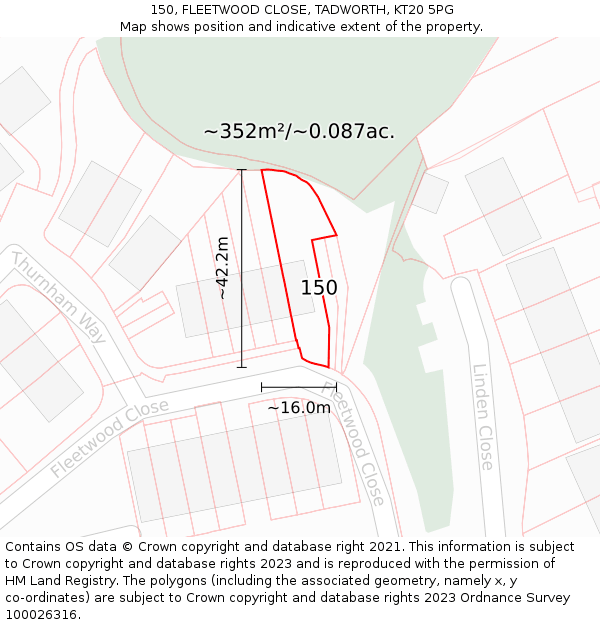 150, FLEETWOOD CLOSE, TADWORTH, KT20 5PG: Plot and title map