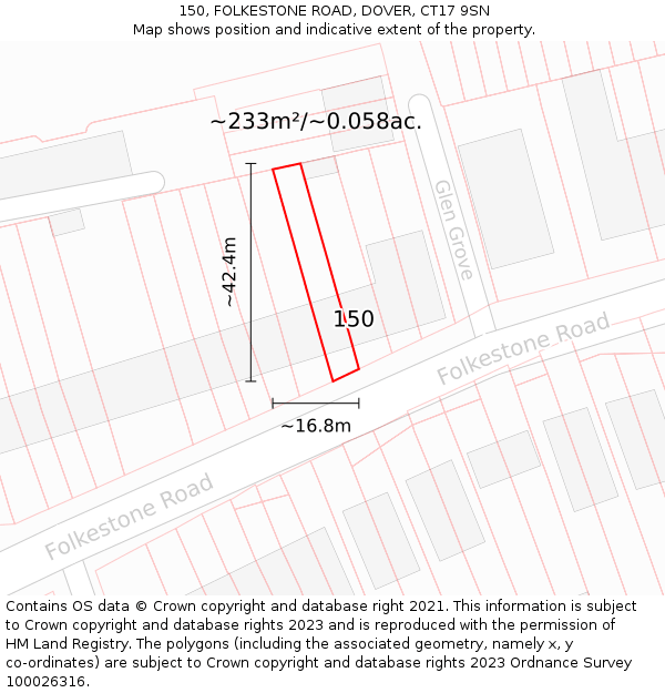 150, FOLKESTONE ROAD, DOVER, CT17 9SN: Plot and title map