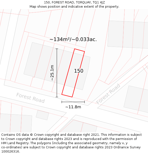 150, FOREST ROAD, TORQUAY, TQ1 4JZ: Plot and title map