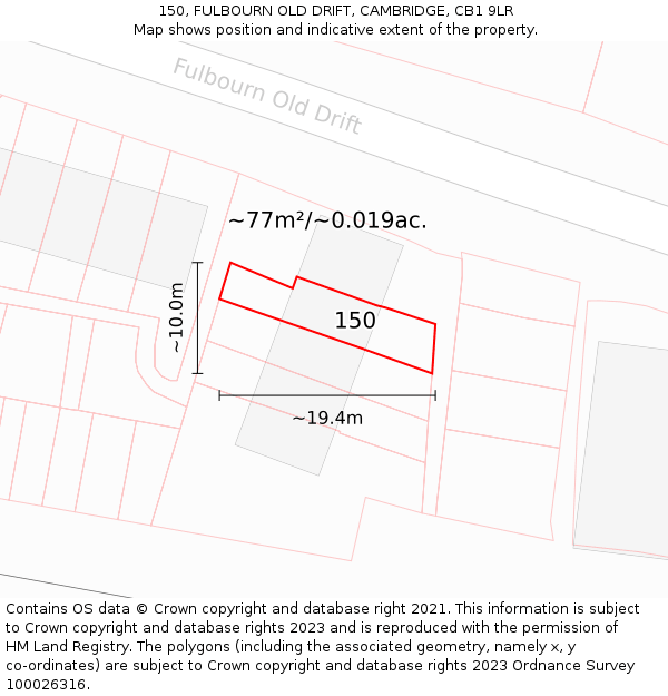 150, FULBOURN OLD DRIFT, CAMBRIDGE, CB1 9LR: Plot and title map