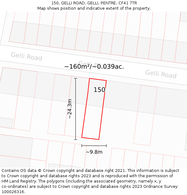 150, GELLI ROAD, GELLI, PENTRE, CF41 7TR: Plot and title map