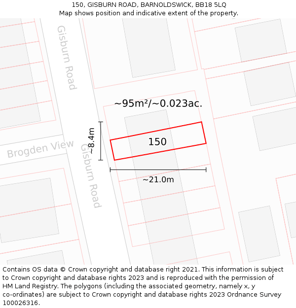 150, GISBURN ROAD, BARNOLDSWICK, BB18 5LQ: Plot and title map
