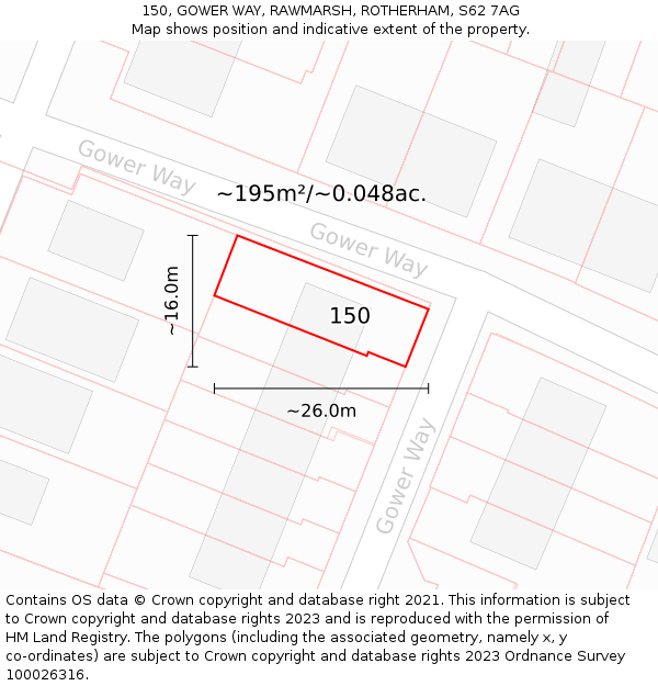 150, GOWER WAY, RAWMARSH, ROTHERHAM, S62 7AG: Plot and title map