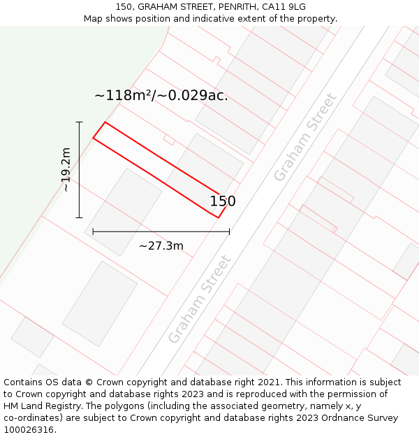 150, GRAHAM STREET, PENRITH, CA11 9LG: Plot and title map