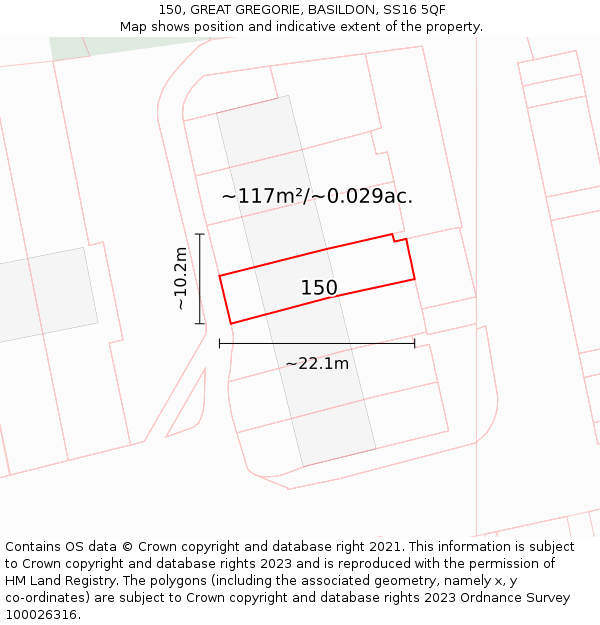 150, GREAT GREGORIE, BASILDON, SS16 5QF: Plot and title map