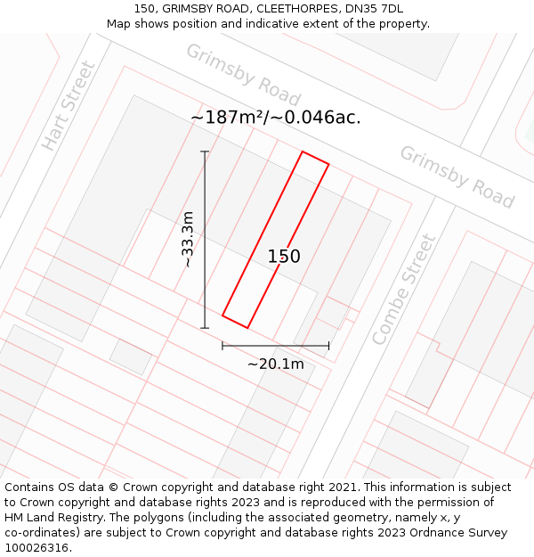 150, GRIMSBY ROAD, CLEETHORPES, DN35 7DL: Plot and title map