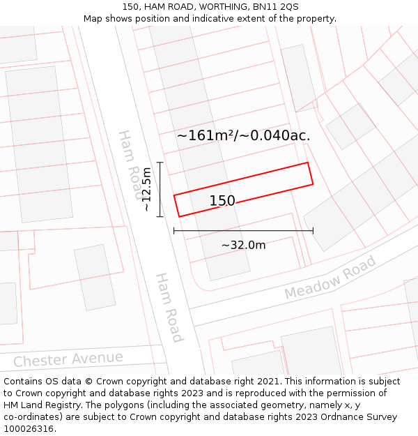 150, HAM ROAD, WORTHING, BN11 2QS: Plot and title map