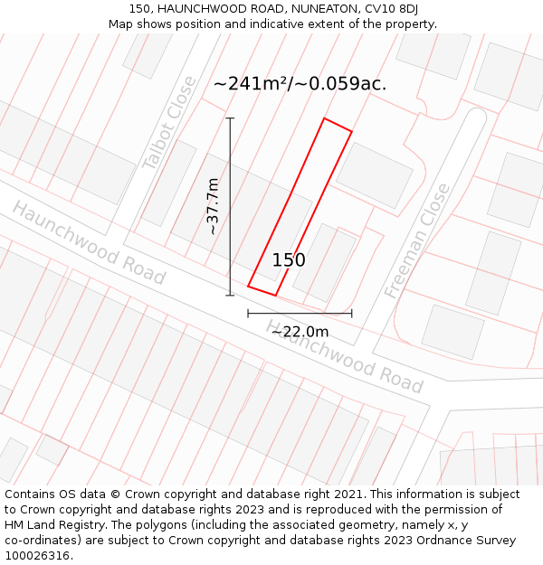 150, HAUNCHWOOD ROAD, NUNEATON, CV10 8DJ: Plot and title map