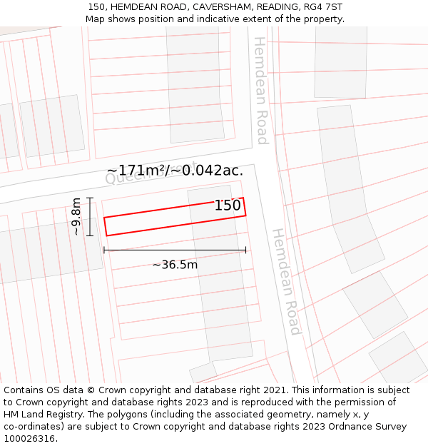 150, HEMDEAN ROAD, CAVERSHAM, READING, RG4 7ST: Plot and title map