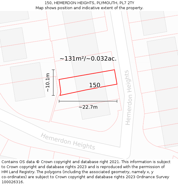 150, HEMERDON HEIGHTS, PLYMOUTH, PL7 2TY: Plot and title map