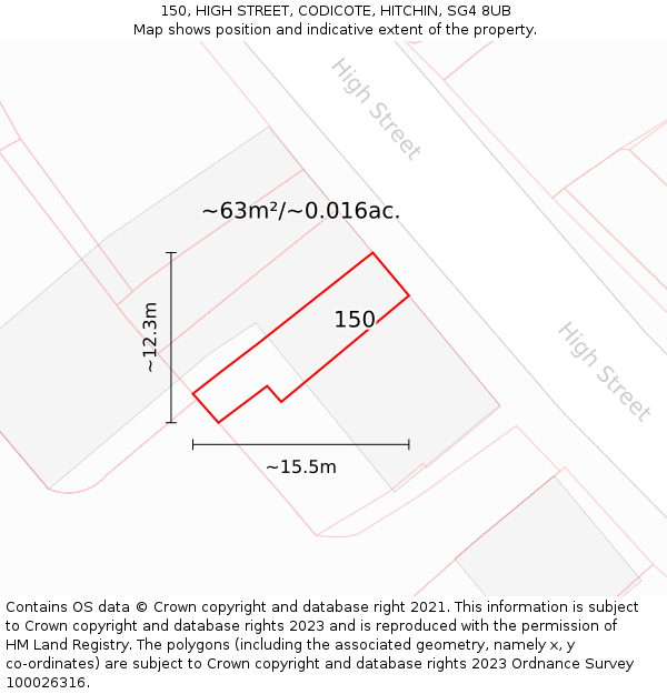 150, HIGH STREET, CODICOTE, HITCHIN, SG4 8UB: Plot and title map