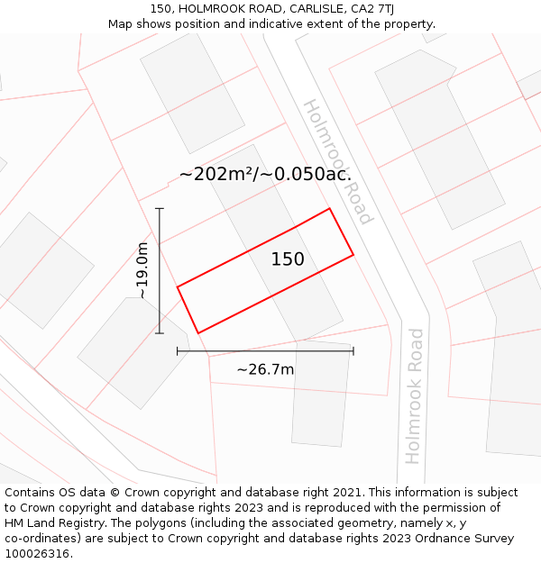 150, HOLMROOK ROAD, CARLISLE, CA2 7TJ: Plot and title map