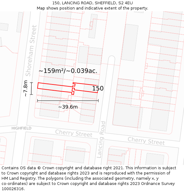 150, LANCING ROAD, SHEFFIELD, S2 4EU: Plot and title map