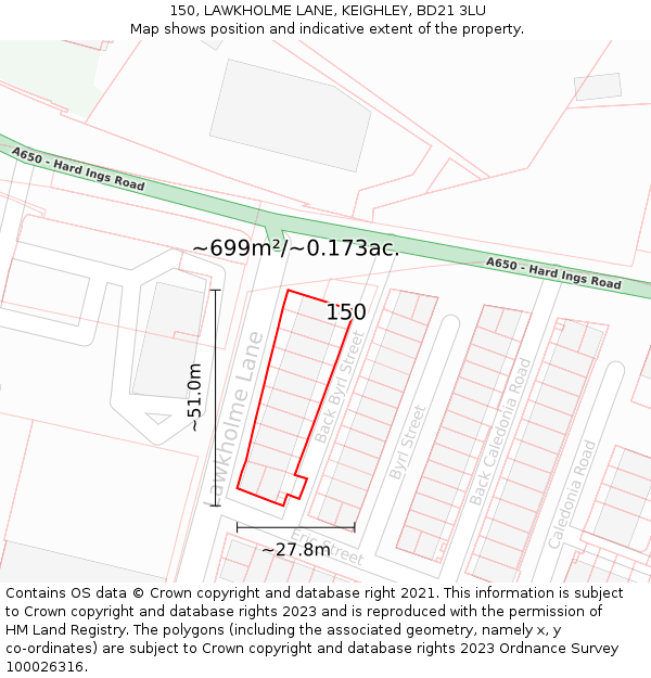 150, LAWKHOLME LANE, KEIGHLEY, BD21 3LU: Plot and title map