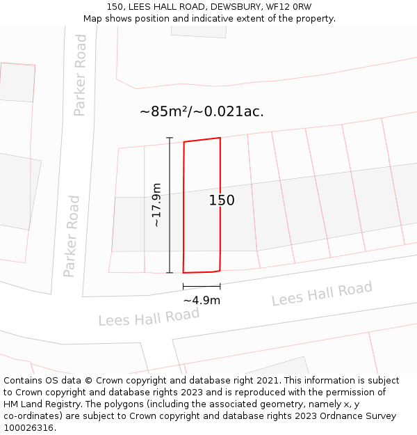 150, LEES HALL ROAD, DEWSBURY, WF12 0RW: Plot and title map