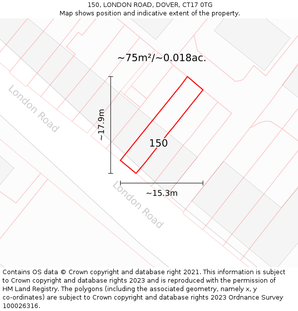 150, LONDON ROAD, DOVER, CT17 0TG: Plot and title map