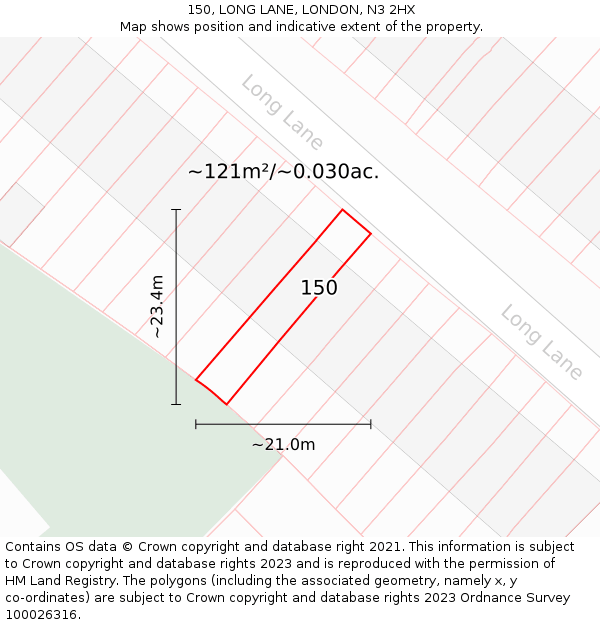 150, LONG LANE, LONDON, N3 2HX: Plot and title map