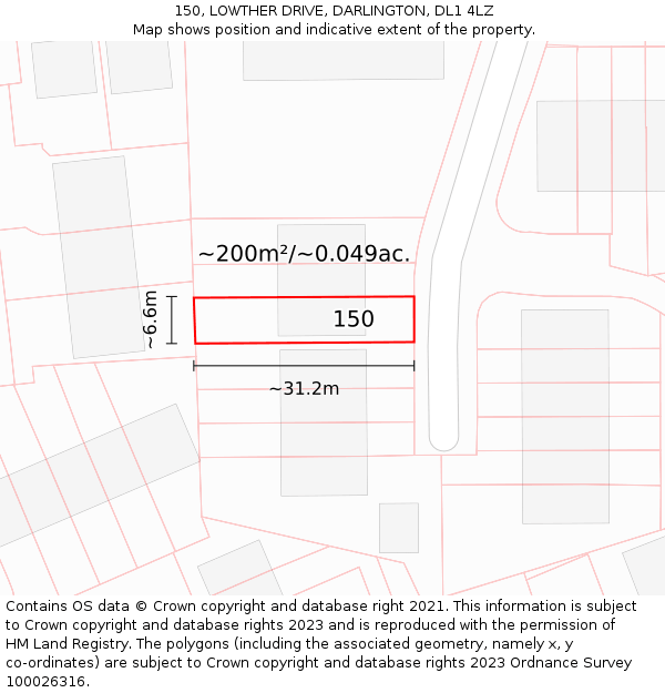 150, LOWTHER DRIVE, DARLINGTON, DL1 4LZ: Plot and title map