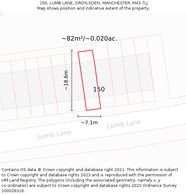 150, LUMB LANE, DROYLSDEN, MANCHESTER, M43 7LJ: Plot and title map