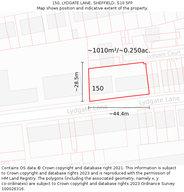 150, LYDGATE LANE, SHEFFIELD, S10 5FP: Plot and title map