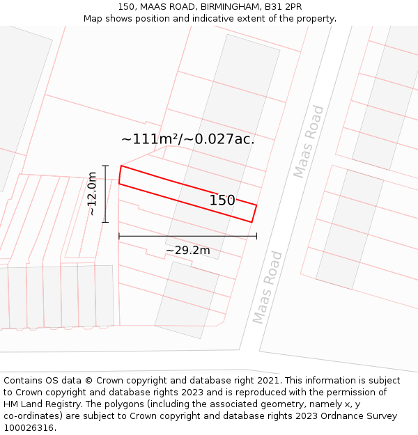 150, MAAS ROAD, BIRMINGHAM, B31 2PR: Plot and title map