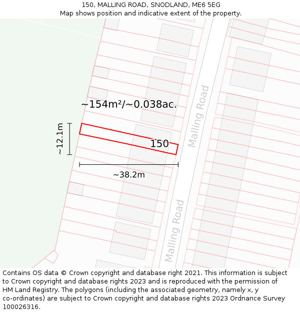 150, MALLING ROAD, SNODLAND, ME6 5EG: Plot and title map