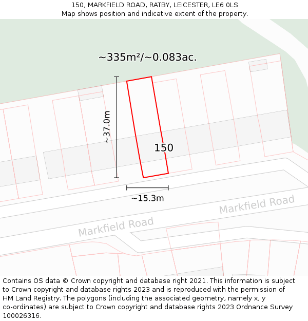 150, MARKFIELD ROAD, RATBY, LEICESTER, LE6 0LS: Plot and title map