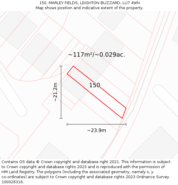 150, MARLEY FIELDS, LEIGHTON BUZZARD, LU7 4WN: Plot and title map
