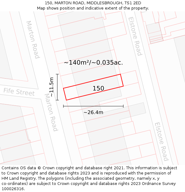 150, MARTON ROAD, MIDDLESBROUGH, TS1 2ED: Plot and title map