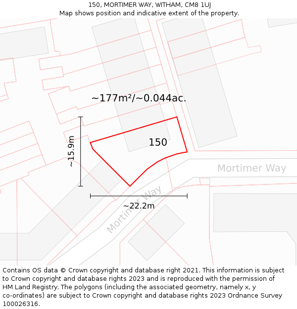 150, MORTIMER WAY, WITHAM, CM8 1UJ: Plot and title map