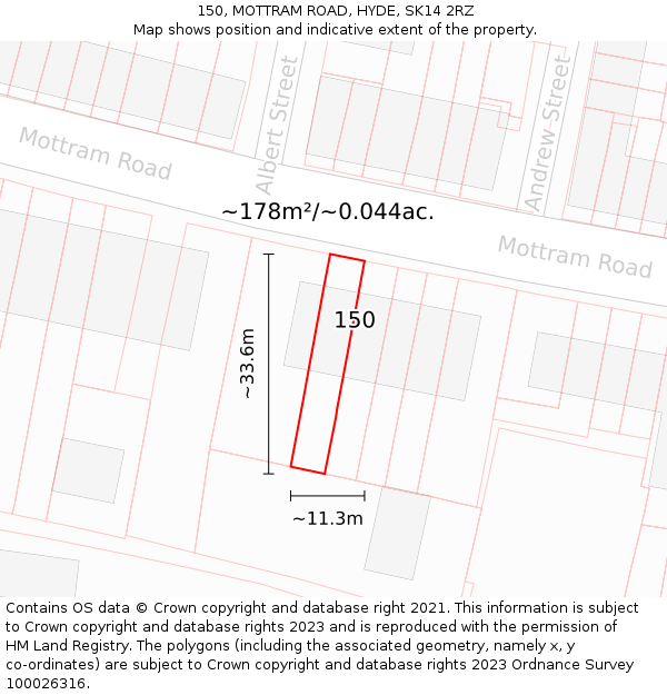150, MOTTRAM ROAD, HYDE, SK14 2RZ: Plot and title map