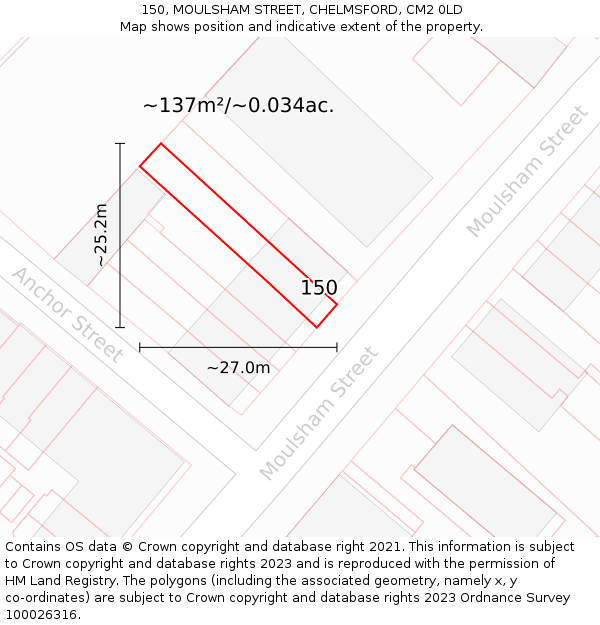 150, MOULSHAM STREET, CHELMSFORD, CM2 0LD: Plot and title map