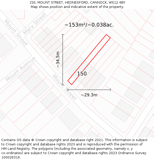 150, MOUNT STREET, HEDNESFORD, CANNOCK, WS12 4BY: Plot and title map