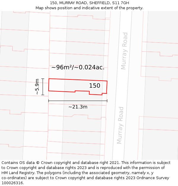 150, MURRAY ROAD, SHEFFIELD, S11 7GH: Plot and title map